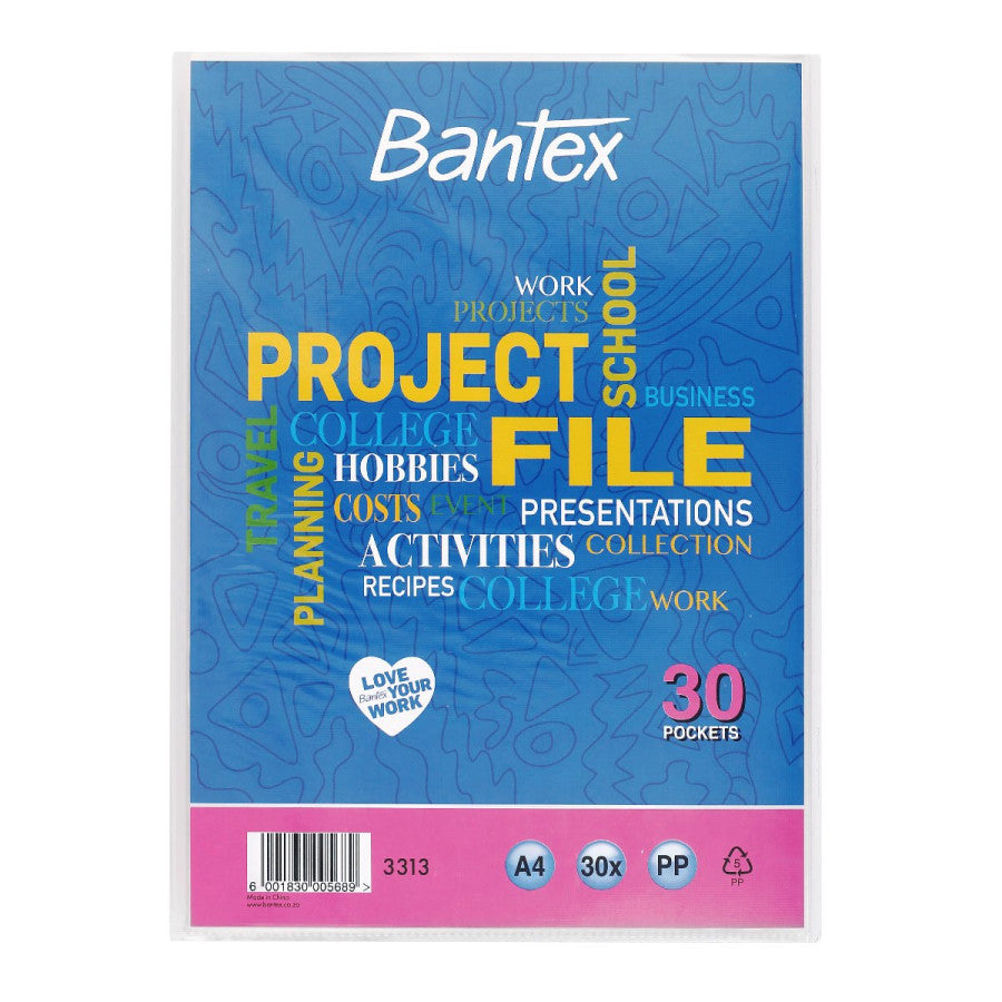 Bantex A4 Project File with Flexible Cover - 10 Pocket Clear