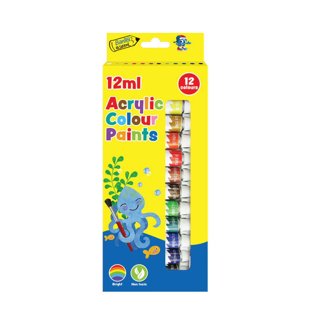 Bantex School Acrylic Paint Set 12ml - BKR58350
