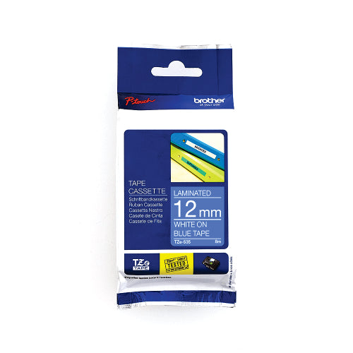 Brother TZe-535 Labelling Tape 12mm White On Blue Tape - BRTZ535