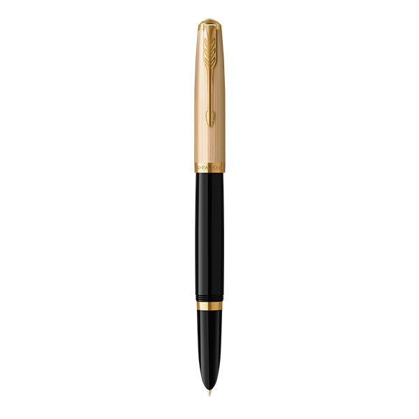 Parker 51 Deluxe Fountain Pen 18K Gold Medium Nib Black Ink - NS2123512