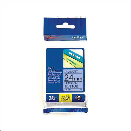 Brother TZe-551 Labelling Tape 24mm Black On Blue Tape - 4977766686532