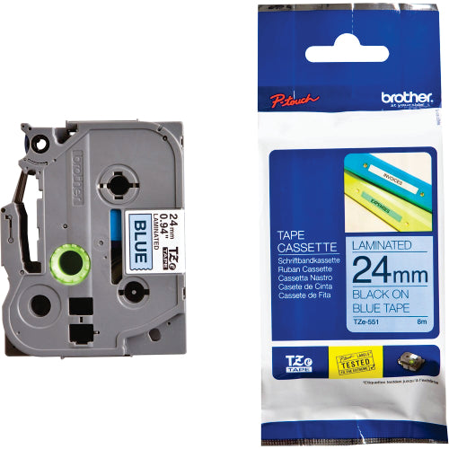 Brother TZe-551 Labelling Tape 24mm Black On Blue Tape - 4977766686532
