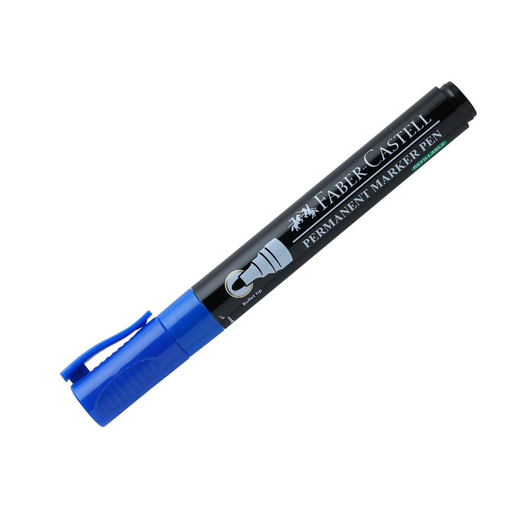 Faber-Castell Permanent Marker - Bullet Point Blue Box of 12 - A553951