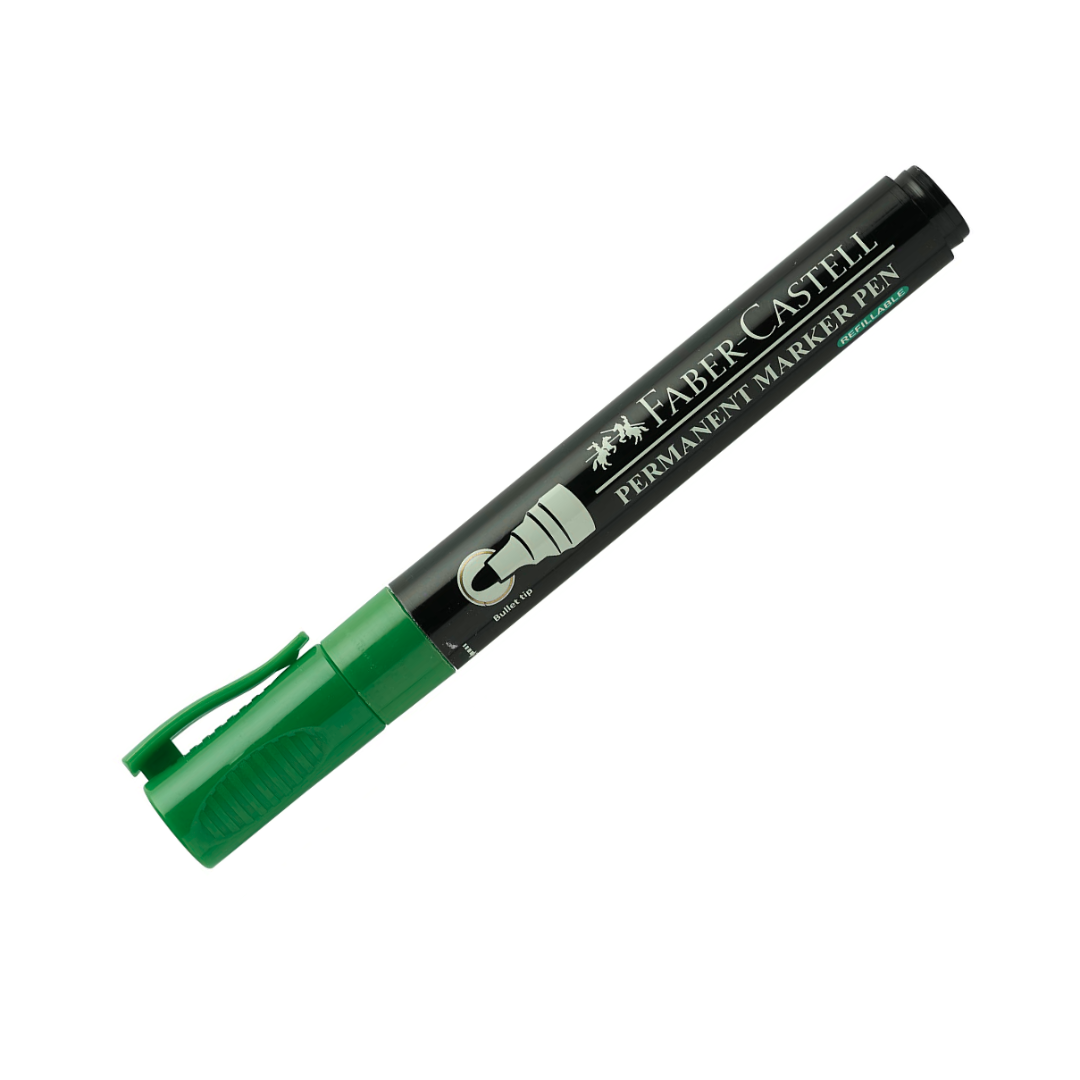 Faber-Castell Permanent Marker - Bullet Point Green Box of 12 - A553963