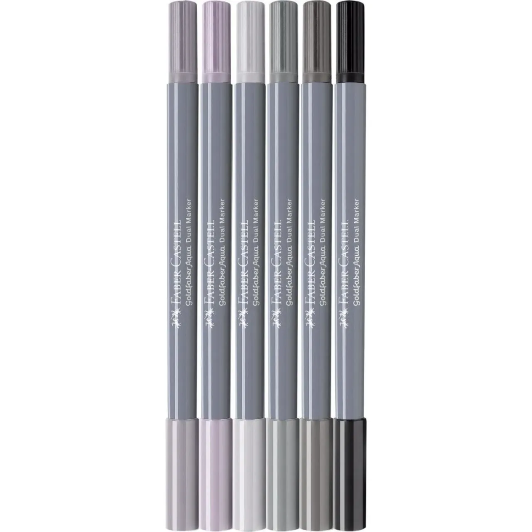 Faber-Castell Goldfaber Aqua Dual Marker Wallet Of 6, Shades Of grey - A164522