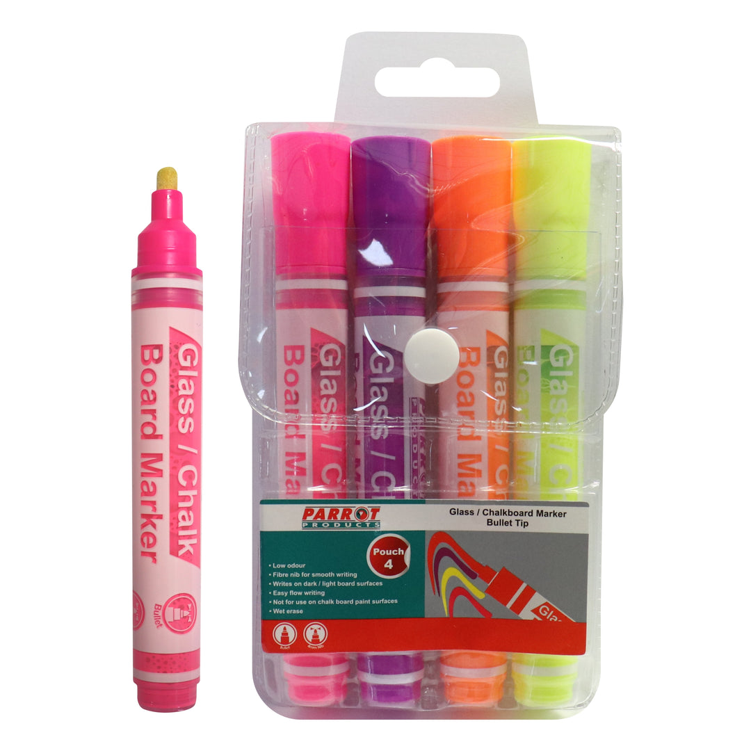 Parrot Glass/Chalkboard Markers Pouch 4 (Pink, Purple, Orange, Yellow) - PC0602B