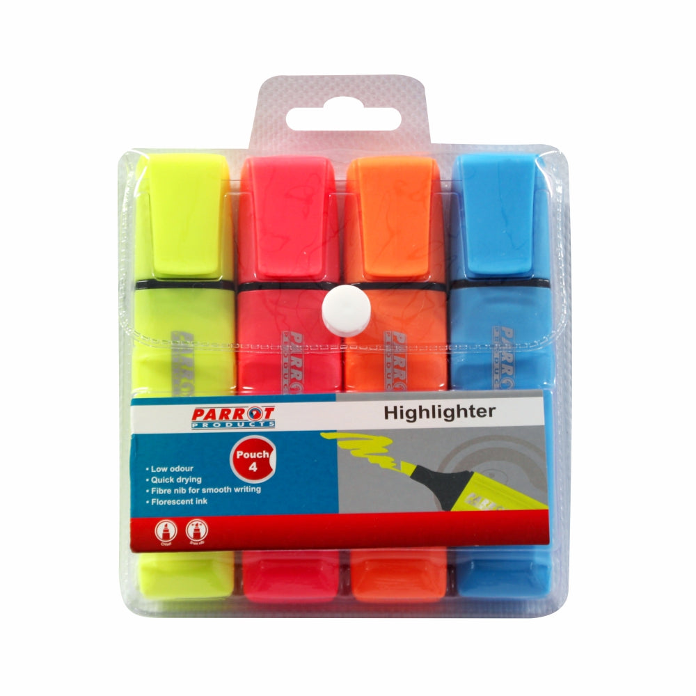 Parrot Highlighter Markers Pouch 4 (Yellow - Pink - Blue - Orange) - PH0401B