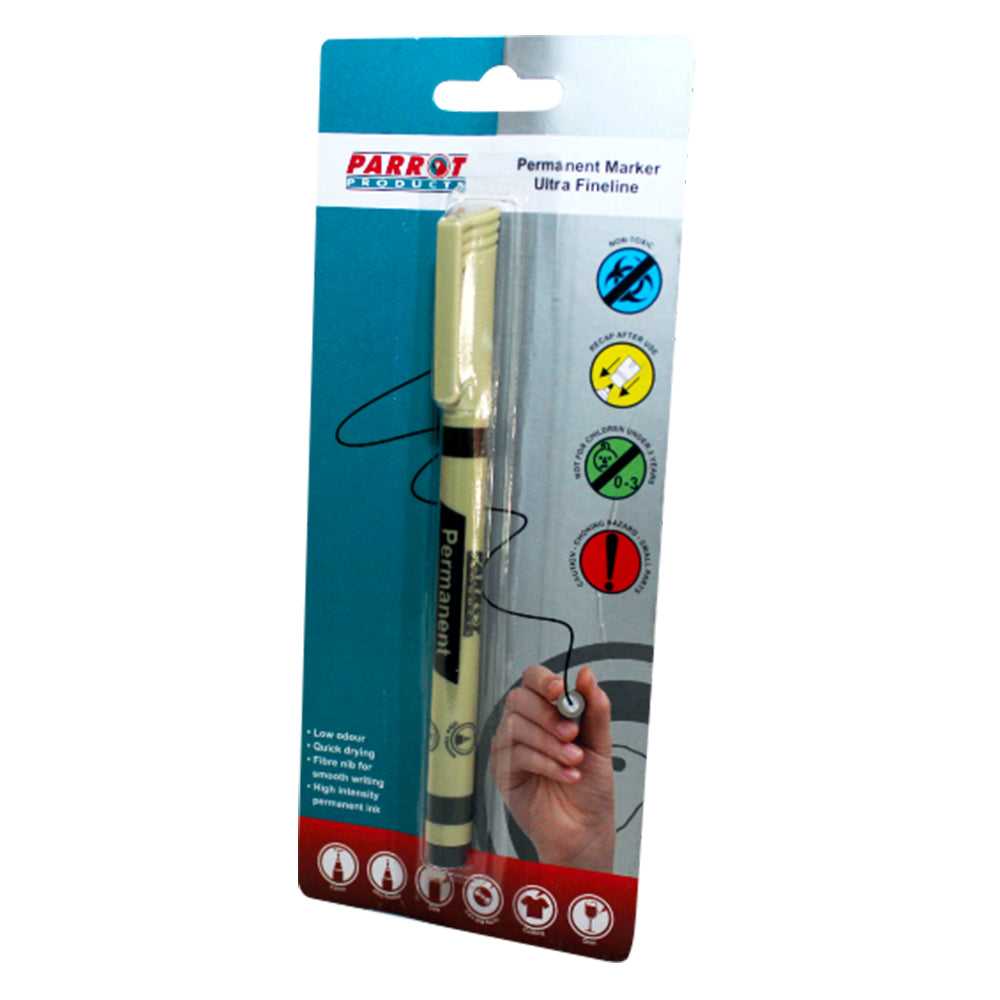 Parrot Ultra Fine line Permanent Marker (Black - Carded) - PP0201B
