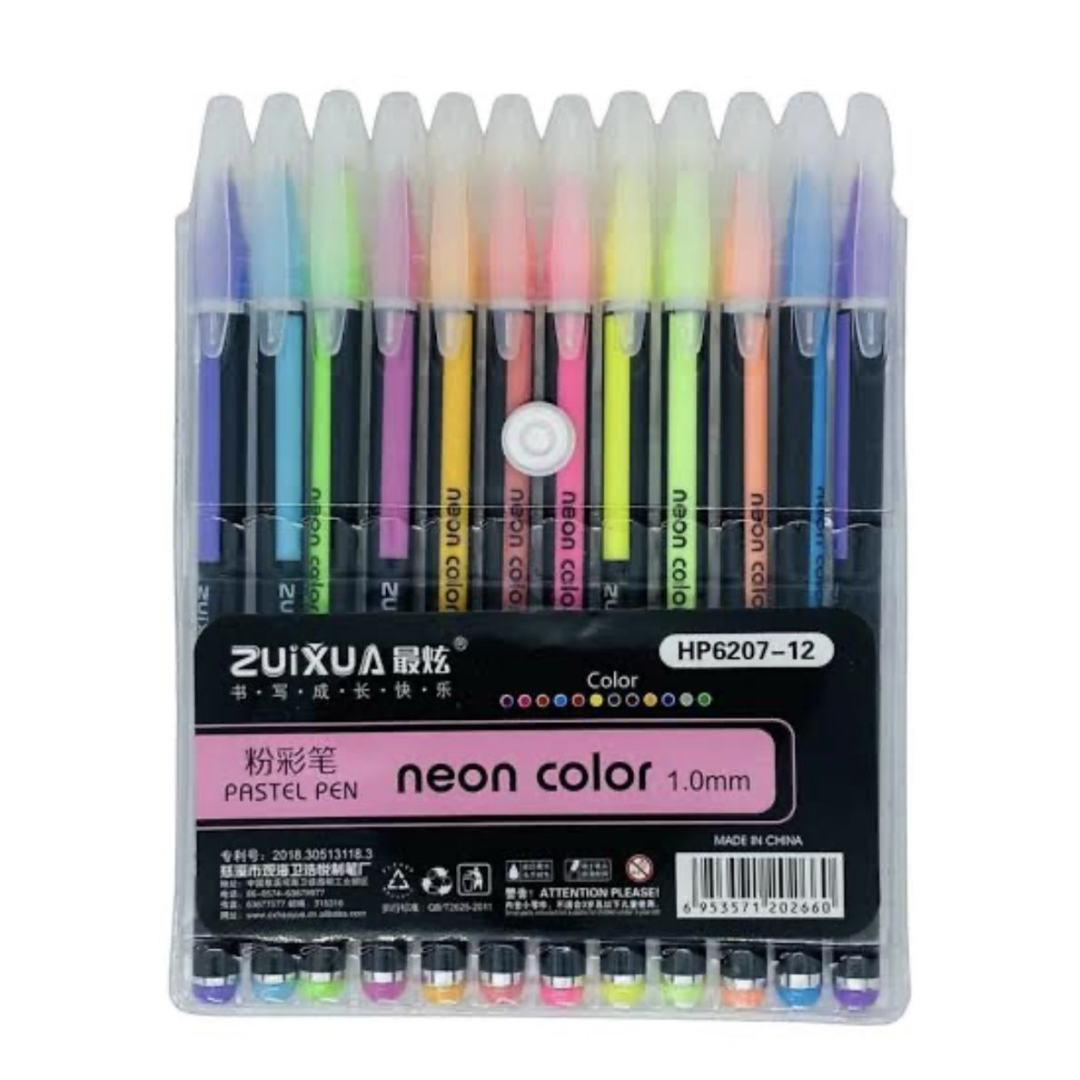 Zuixua Pastel Neon Pen 1.0mm Wallet Of 12 - HP6207-12
