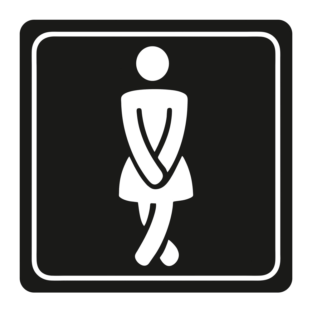 SIGN SYMBOLIC 150*150mm WHITE PRINTED LADIES TOILET SIGN ON BLACK ACP - SN4109