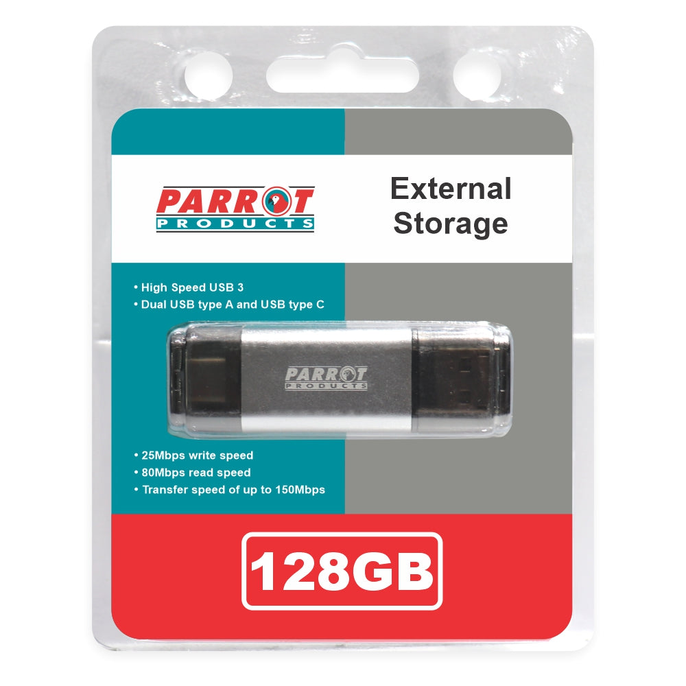 EXTERNAL STORAGE USB 3 TYPE A + USB C 128GB FLASH DRIVE - 0