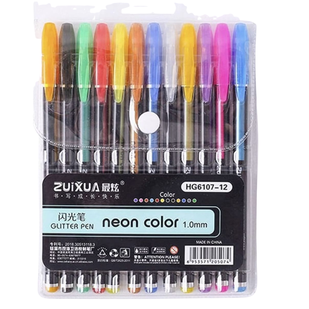 Zuixua Glitter Neon Pen 1.0mm Wallet Of 12 - HG6107-12