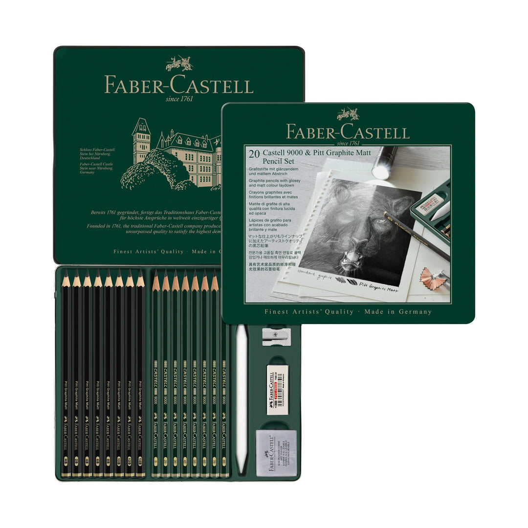 Faber-Castell Pitt Graphite Matt &amp; Castell 9000 Tin of 20 - A115224
