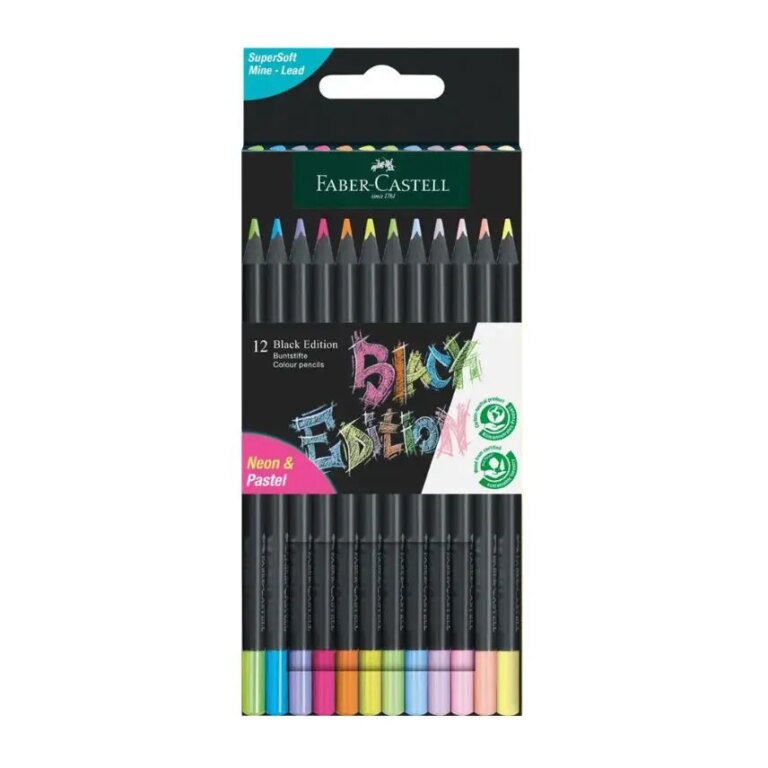 Faber-Castell Black Edition Colouring Pencils, Neon &amp;amp Pastel - A116410