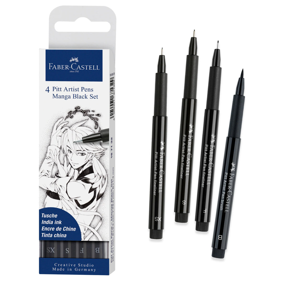 Faber-Castell Pitt Artist India Pen, Manga Black Set Wallet Of 4 - A167132