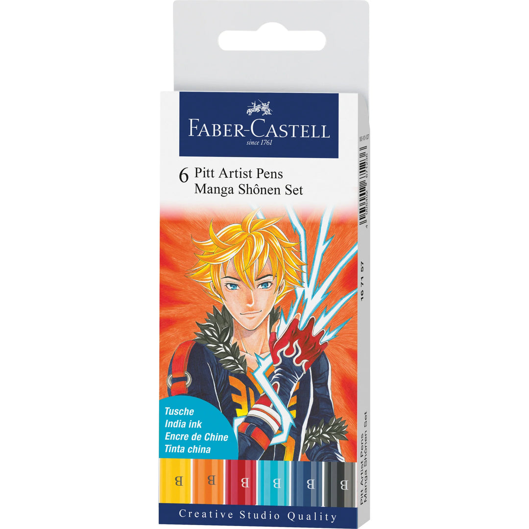 Faber-Castell Pitt Artist Pen Brush India Ink Pen Shônen, Wallet Of 6 - A167157