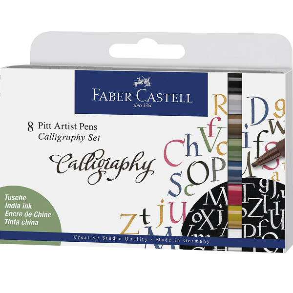 Faber-Castell Pitt Artist Pen Calligraphy India Ink Pen Set Of 8 - A167508