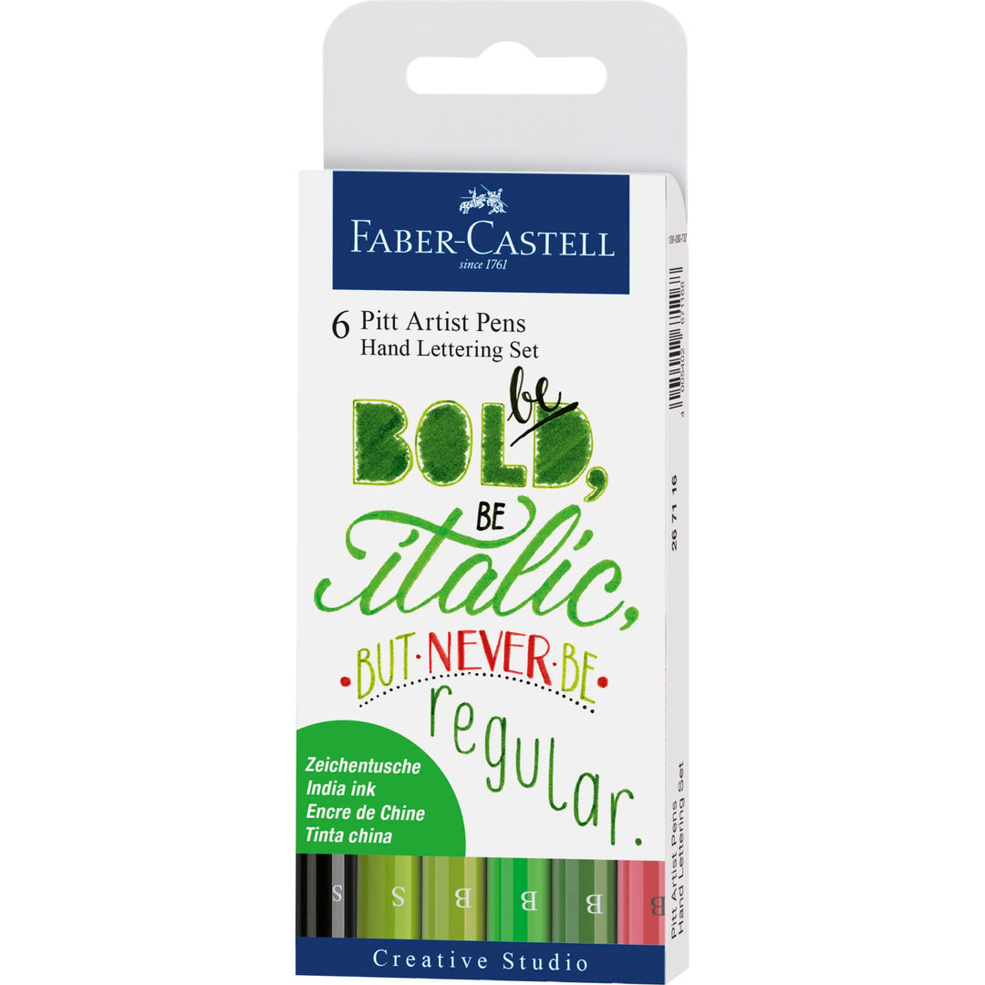 Faber-Castell Pitt Artist Pen India Ink Ink Pen Lettering, Green Set Of 6 - A267117