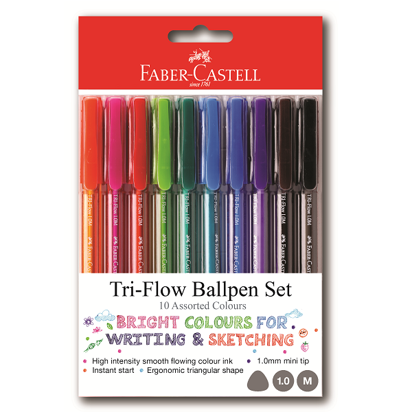 Faber-Castell Polybag Of 10 Triflow M/Colour NIB 1mm Mini Tip - AP143300