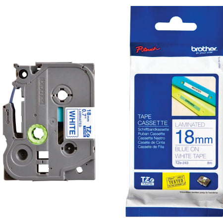 Brother TZe-243 Labelling Tape 18mm Blue On White Tape - BRTZ243
