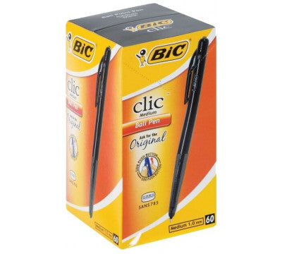 BIC Clic Medium Ballpoint Pens - Black (Box Of 60)