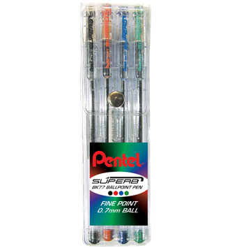 Pentel Superb Ballpoint Wallet Of 4 0.7mm - BK77-4W
