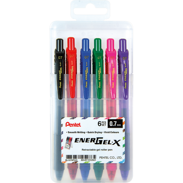 Pentel Energel Retractable Plastic Case Set Of 6 0.7mm - BL1076PHQ