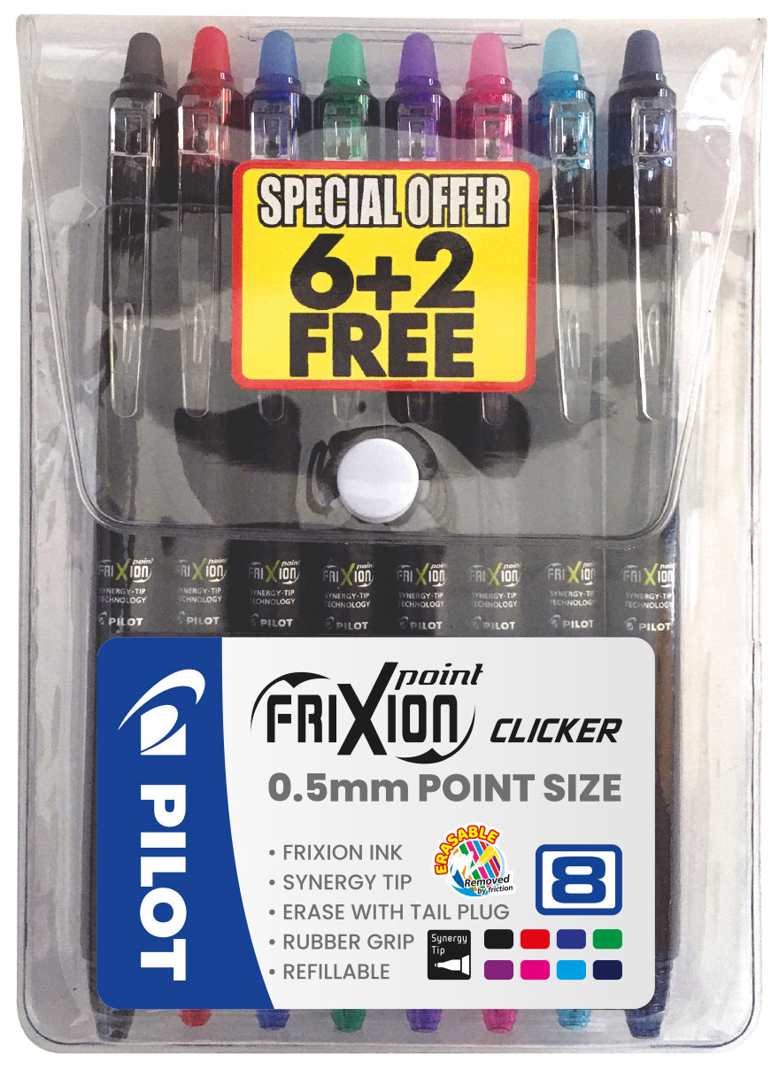 Pilot Frixion Clicker Point 0.5 Wallet of 8 (6+2) - BLRT-FRP5-W8 6+2
