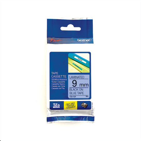 Brother TZe-521 Labelling Tape 9mm Black On Blue Tape - BRTZ521