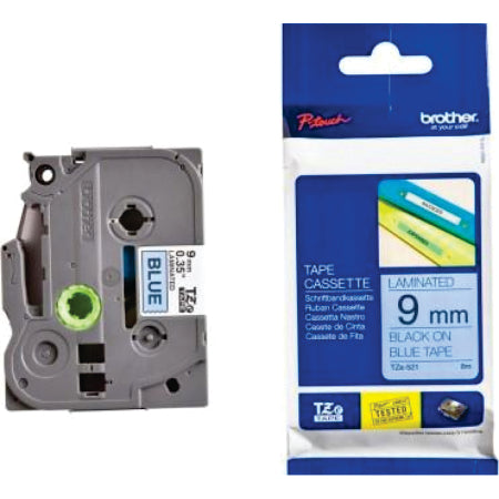 Brother TZe-521 Labelling Tape 9mm Black On Blue Tape - BRTZ521