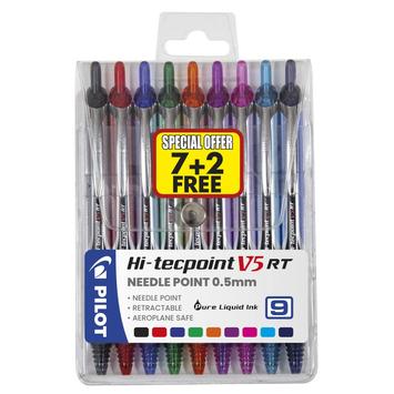 Pilot BX-RT-V5 Retractable Hi-Tecpoint 0.5 wallet of 9 - BX-RT-V5-W9-7+2