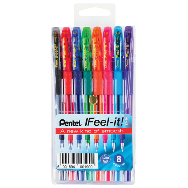 Pentel Feel-It 1.0mm Ballpoint Wallet Of 8 - BX490-8
