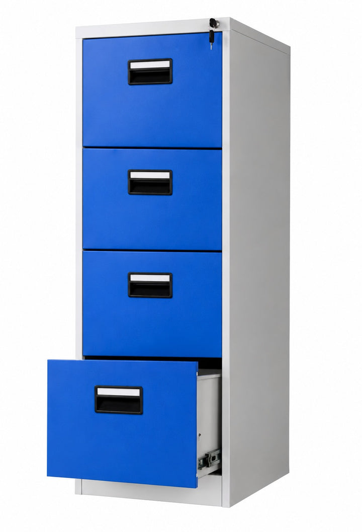 Steel Vertical 4 Drawer Filing Cabinet Cupboard Locker with Black Inner Handle
