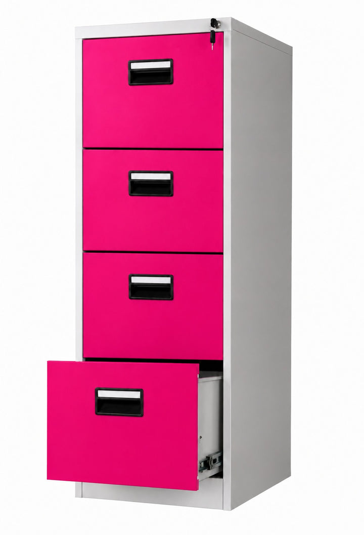 Steel Vertical 4 Drawer Filing Cabinet Cupboard Locker with Black Inner Handle