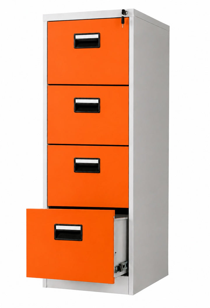 Steel Vertical 4 Drawer Filing Cabinet Cupboard Locker with Black Inner Handle