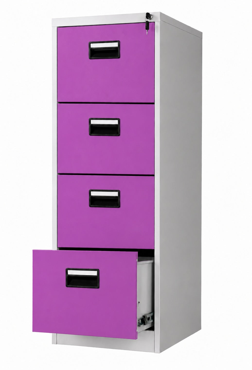 Steel Vertical 4 Drawer Filing Cabinet Cupboard Locker with Black Inner Handle