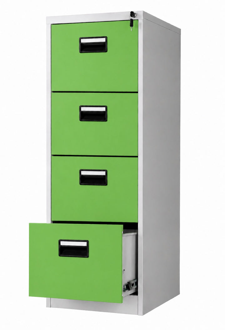 Steel Vertical 4 Drawer Filing Cabinet Cupboard Locker with Black Inner Handle