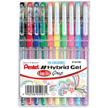 Pentel Hybrid Gel Grip Wallet Of 10 - K118-10W