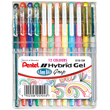 Pentel Hybrid Gel Grip Wallet Of 12 - K118-12W