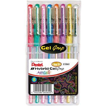 Pentel Hybrid Metallic Grip Wallet Of 8 - K118M-8