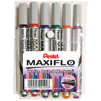 Pentel MaxiFlo Whiteboard Marker Wallet Of 6 - MWL5S-6