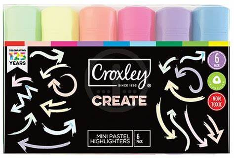 Mar1380	CROXLEY Create Mini Pastel Highlighters 6s Box Of 6