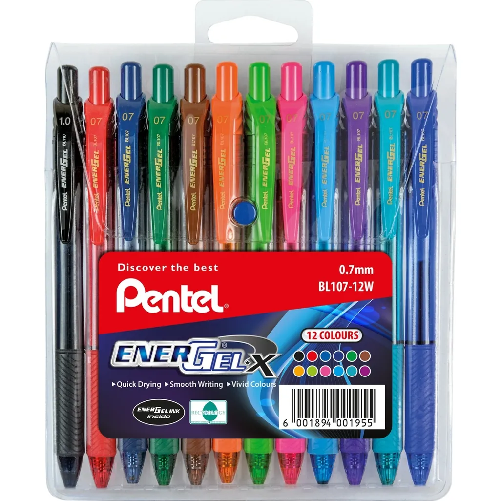 Pentel Energel-X Retractable Gel Rollerball Pen 0.7mm Set of 10 + 2 - PTLBL 10712