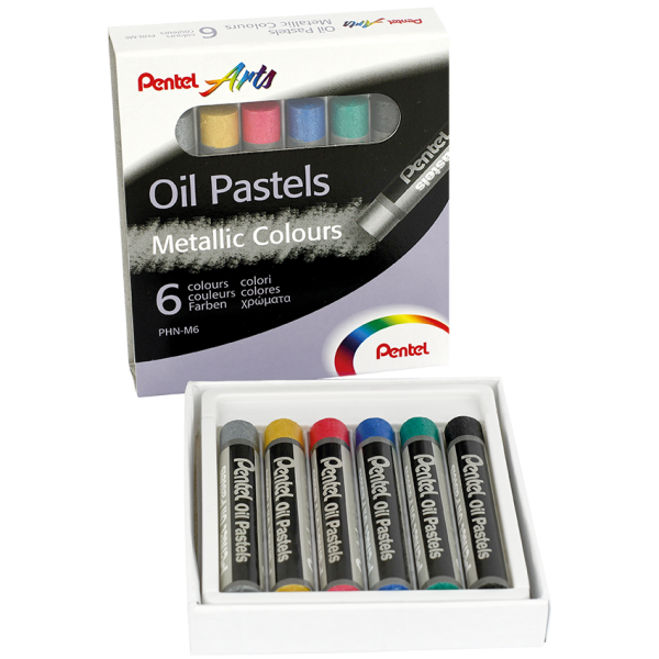 Pentel Metallic Round Stick Oil Pastels – 6 Metallic Colour set - PHN-M6