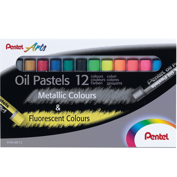 Pentel Oil Pastel Mix (6 Metallic/6 Fluorescent) 12 Colour Set - PHN-MF12