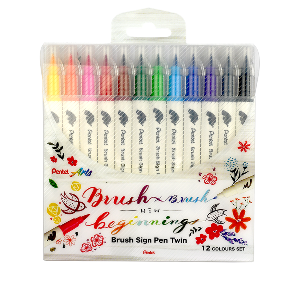 Pentel Brush Sign Pen Twin 12 Colours Set