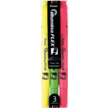 Pentel Illumina Flex  Twin Tip Highlighter Set Of 3 - SLW11-3E