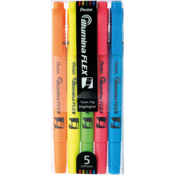 Pentel Illumina Flex Twin Tip  Highlighter Set Of 5 - SLW11-5E