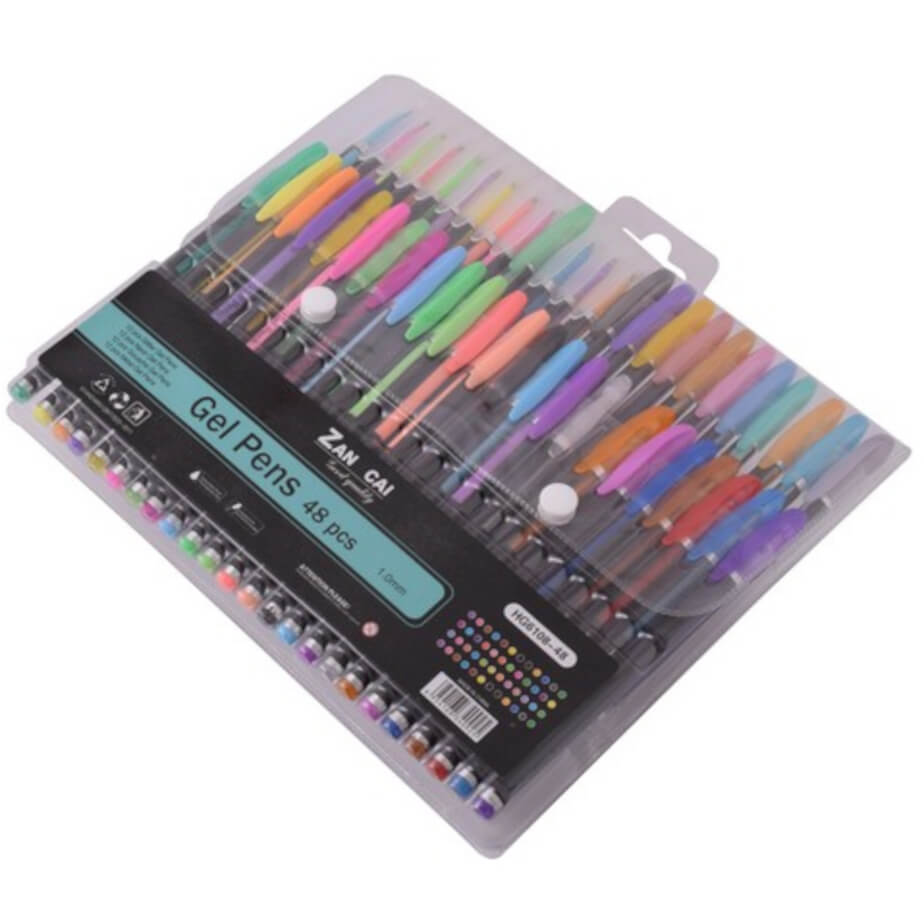 Set of Gel Pens with Neon Colors and Fine Glitter 1.0 mm – 36 Colors - PEN 000A