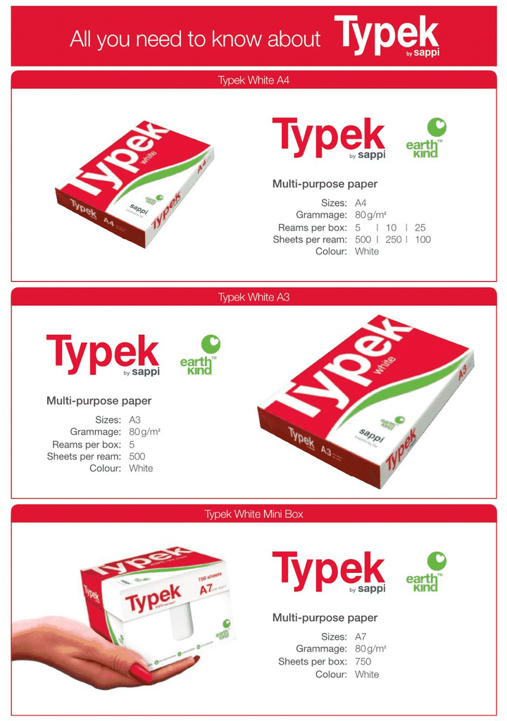 Typek: A4 White Copy Printer Paper - 1Box of 5 Reams